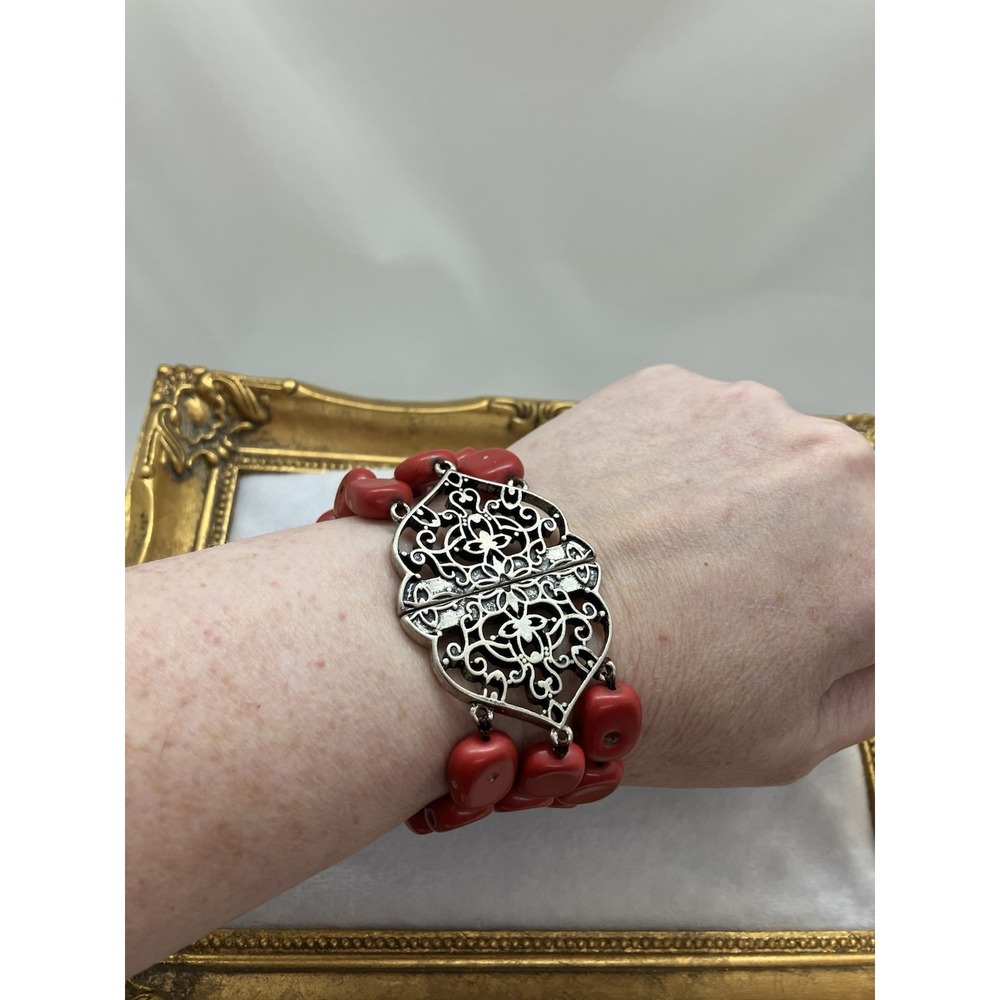 Tagua Nut Bracelet Chunky Boho Statement Eclectic‎ Ornate Magnetic Clasp